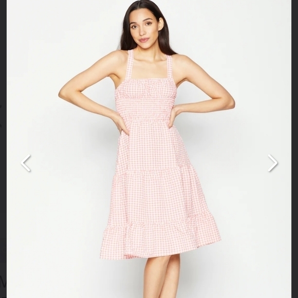 BCBG Dresses & Skirts - 𝅺bcbgeneration Babydoll Midi Coral Check Prairie Cottagecore Dress, Size Small